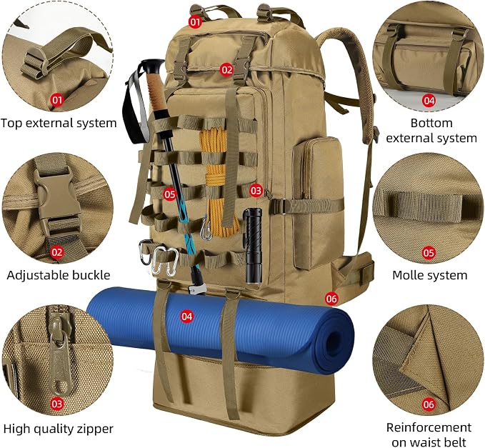 70L/100L Camping Hiking Backpack - Image 4
