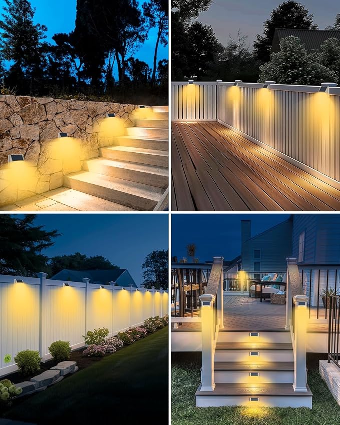 Vighep 4 Pack Solar Fence Lights Waterproof, Motion Sensor Deck, Warm White LED - Image 7