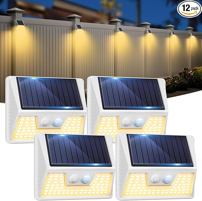 Vighep 4 Pack Solar Fence Lights Waterproof, Motion Sensor Deck, Warm White LED by Vighep