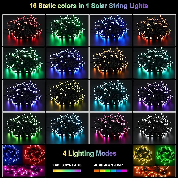 XEWEA Solar String Lights Outdoor, 40Ft 16 Colors 100 LED String Lights - Image 2