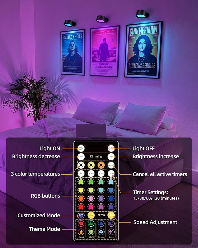 Wall Mounted Lights, 3 Pack Rechargeable RGB Color Changing Light, 3 Color - Image 3