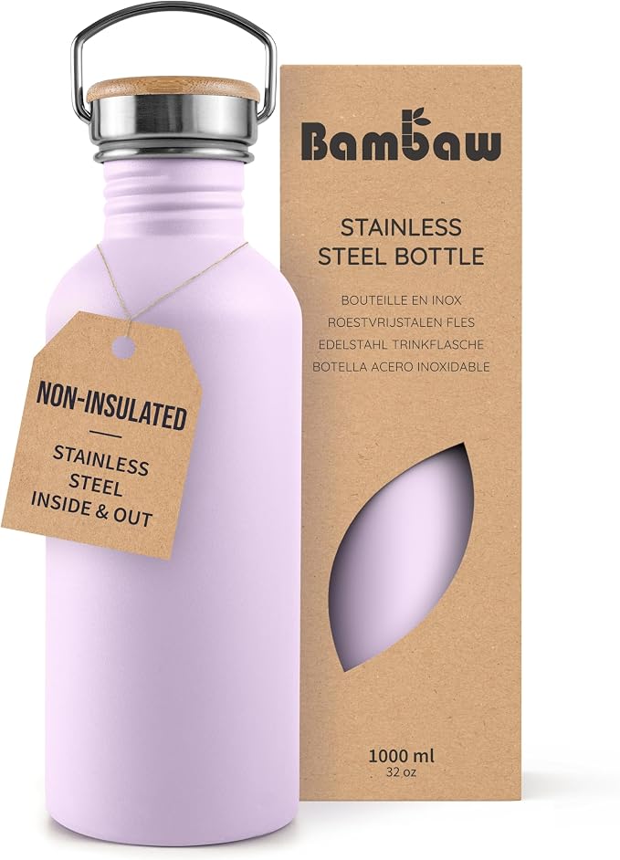 Bambaw Stainless Steel Water Bottle, 1 Litre Non-Insulated Stainless Steel by Bambaw
