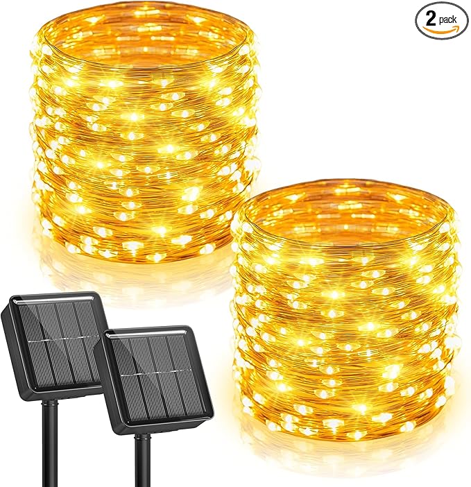 Minetom 2 Pack Solar Fairy Lights, Total 66Ft 200 LED Solar String Lights by Minetom