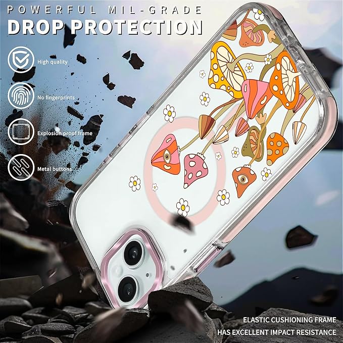 Case for iPhone 13/14, Retro Mushroom Sunflower Phone Case Design，for Women - Image 5
