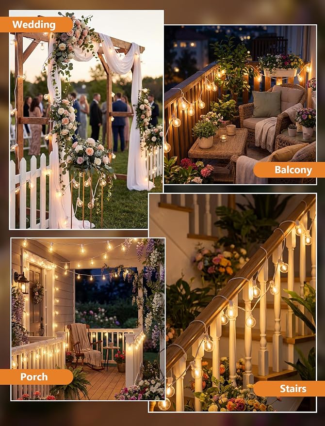 25Ft LED Outdoor String Lights, G40 Globe Patio String Lights Waterproof - Image 6
