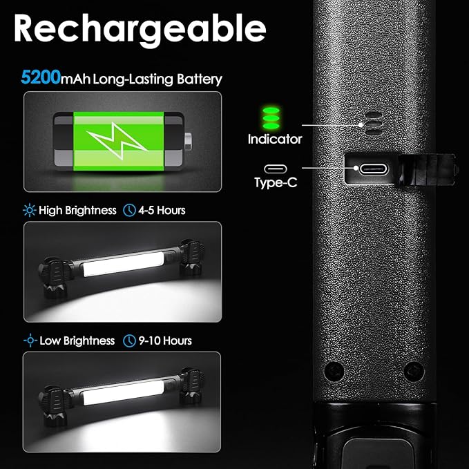 Work Light, 2500LM Ultra Bright, 5200mAh Rechargeable LED Work Lights, Magnetic - Image 3