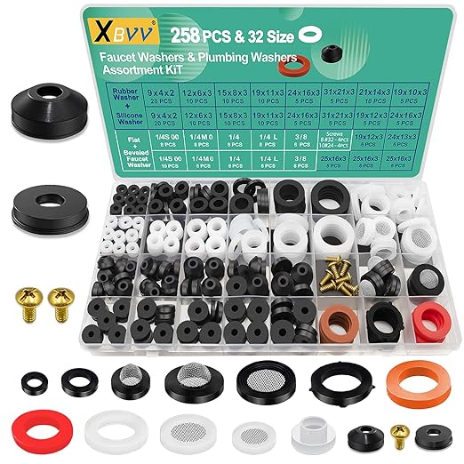 XBVV 32 Size 258 Pcs Faucet and Plumbing Rubber Washers Assortment Kit by XBVV
