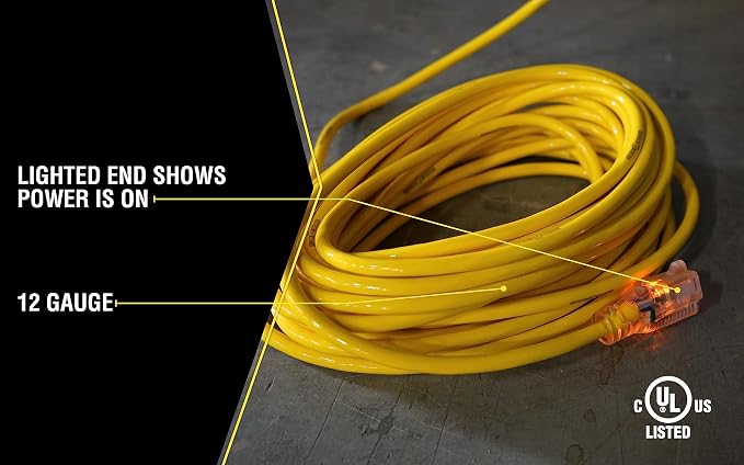 Yellow Jacket Heavy Duty Extension Cord, 12 Gauge, 3 Conductor, Lighted End - Image 3