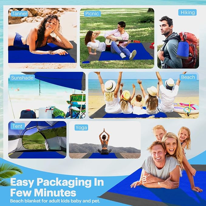 EASYFUN Beach Blanket Sandproof Oversized, Portable Picnic Mat - Image 6