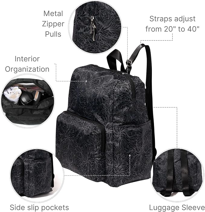 Baggallini Women's Carryall Packable Backpack, Midnight Blossom - Image 4
