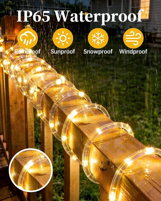Solar Rope Lights Outdoor, 2 Packs Total 144FT 400LED Solar String Lights - Image 2