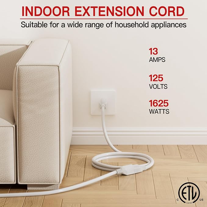 16/3 Indoor Extension Cord 15 FT, 3 Prong Power Cable, Suitable - Image 3