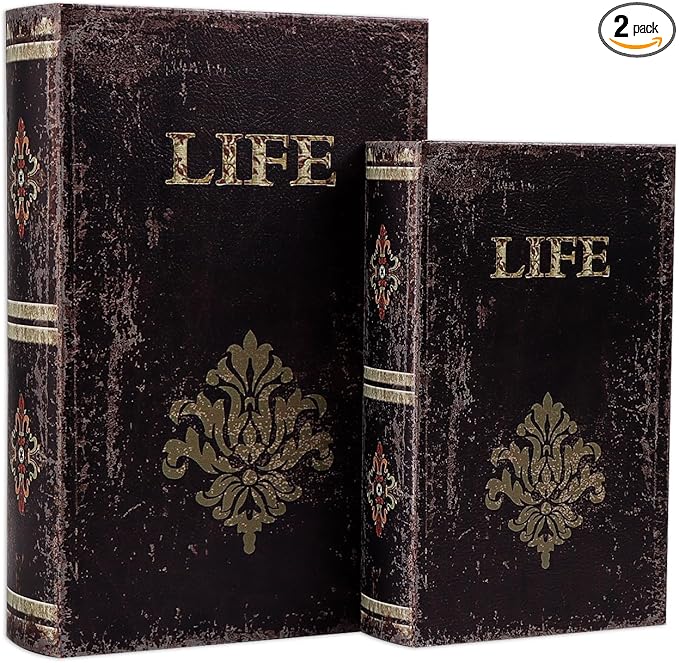 SICOHOME Decorative Book Box Set of 2 Wood Faux Book Box by SICOHOME