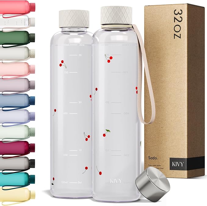 KIVY Clear water bottle 32oz Fits Backpack & Cupholder by KIVY
