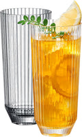 Khen Plastic Acrylic Ribbed Drinking Glasses – Set of 2 Clear 11.8oz Tritan by Khen