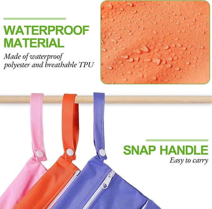 Woanger 10 Pack Wet Dry Bags for Baby Cloth Diapers Waterproof Reusable Travel - Image 4