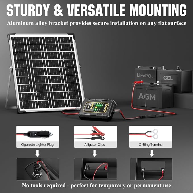 SUNAPEX 12V Solar Battery Charger: 25W Waterproof Solar Panel Kit- Aluminum - Image 7