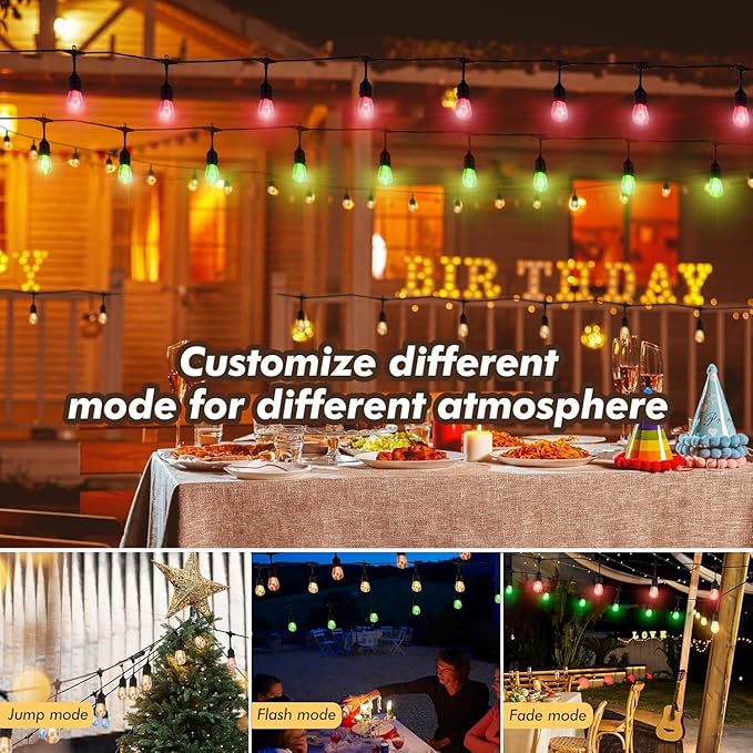 Auroraworld 96FT Solar RGB Outdoor String Lights, Dimmable Waterproof LED Patio - Image 3