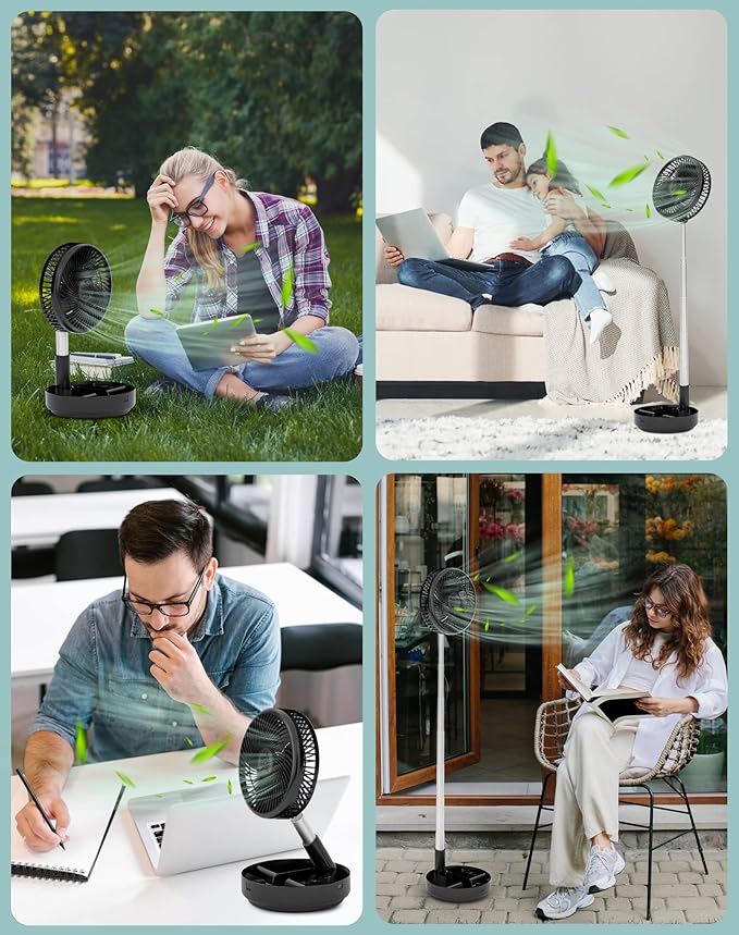 Primevolve Portable Oscillating Standing Fan, Rechargeable Battery Operated USB - Image 7