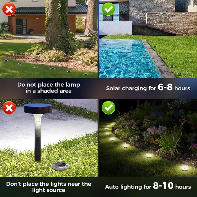 Peasur Mini Solar Ground Lights, 8 Pack Flat Solar Disc Lights Outdoor - Image 8
