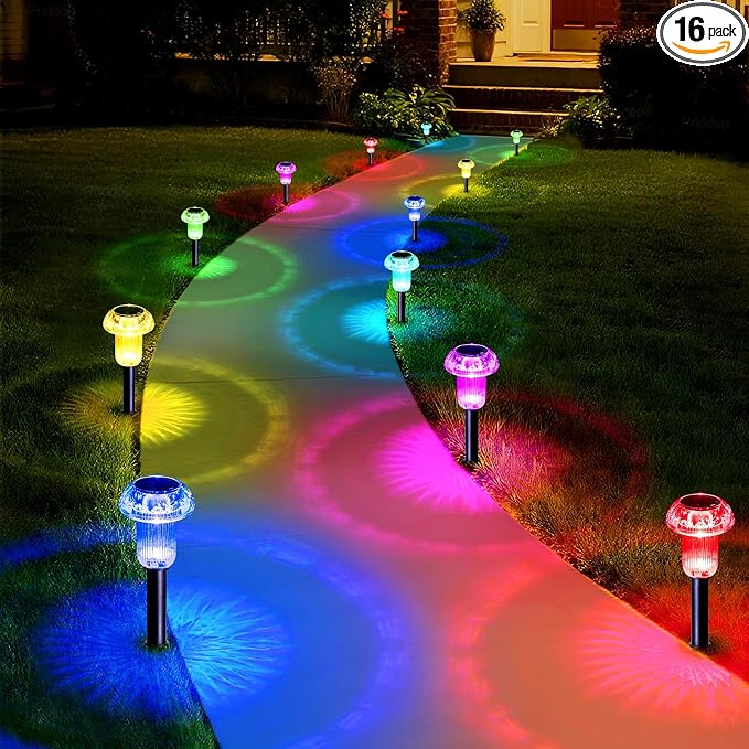 Priddop Solar Lights Outdoor Pathway Waterproof 16 Pack Color Changing LED by Priddop