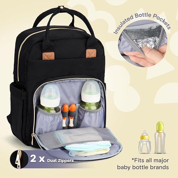 RUVALINO Diaper Bag Backpack, Large Capacity, Waterproof, Deep Black - Image 3