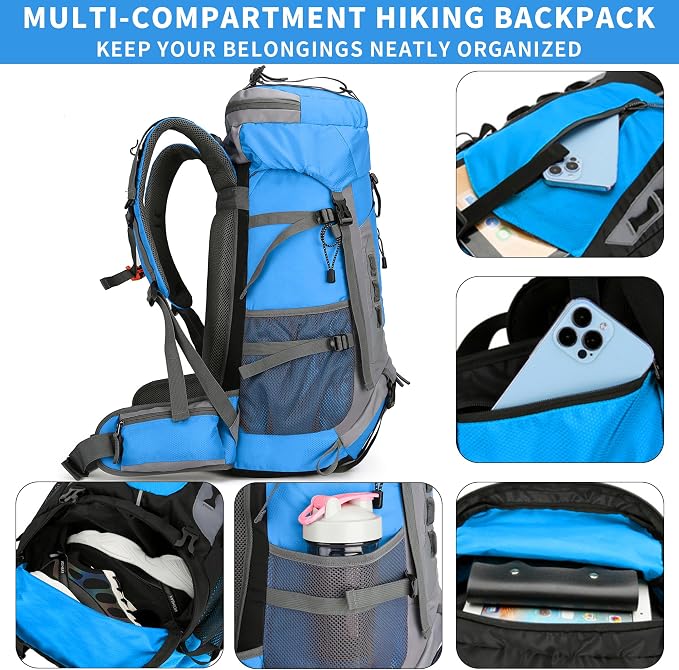 75L Hiking Backpack with Rain Cover Waterproof Camping Backpack Shoes Warehouse - Image 5