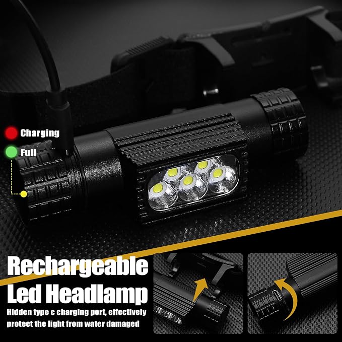 Headlamp Rechargeable, 2000 Lumen Super Bright LED Head Lamp - Image 4