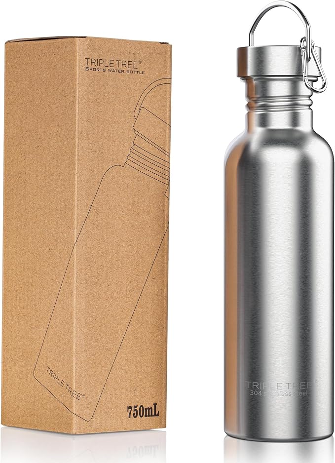TRIPLE TREE 26 OZ Uninsulated Single Walled Stainless Steel Sports Water Bottle by TRIPLETREE