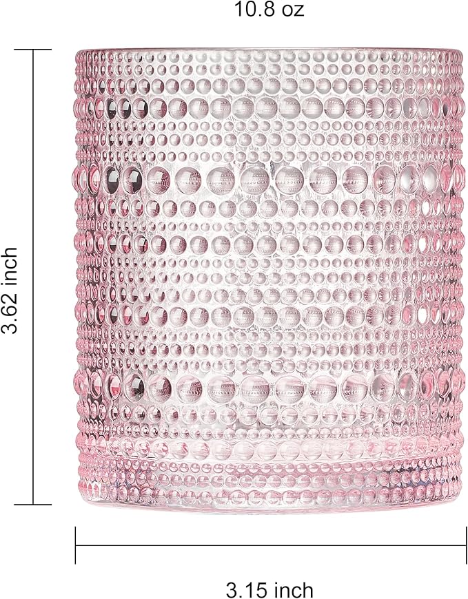 Khen Hobnail Beaded Highball Drinking Tumbler Glasses | Set of 6 | Pastel Pink - Image 5