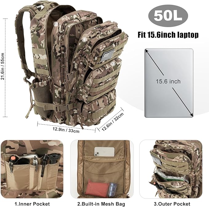 Military Tactical Backpack 50L Large Day Backpack - Image 3