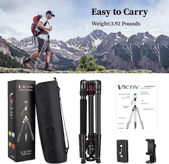 Professional Tripod for Camera, Victiv 81 inch Aluminium Compact Travel Camera - Image 9