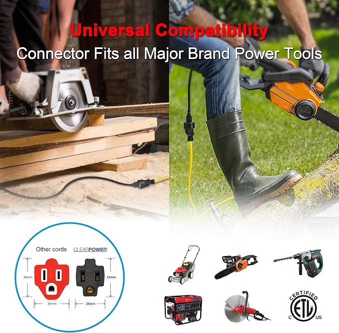 Clear Power 25 ft 12/3 SJTW Heavy Duty Outdoor Extension Cord, Water & Weather - Image 7