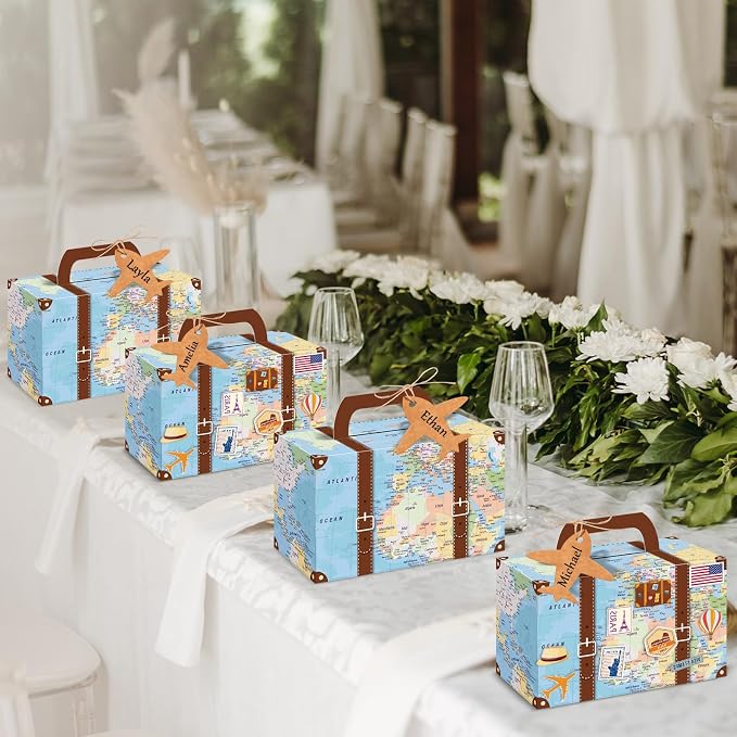 12Pcs Large Suitcase Party Favor Boxes Travel The Map Paper Treat Box - Image 7