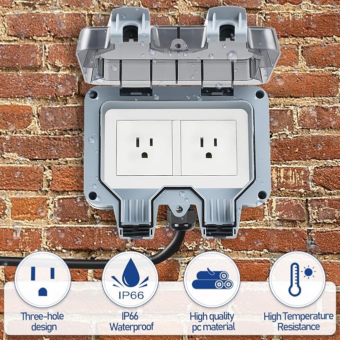 Outdoor Power Outlet Box with 26.3Ft Extension Cord, NEMA 5-15R, STW 14 AWG - Image 4