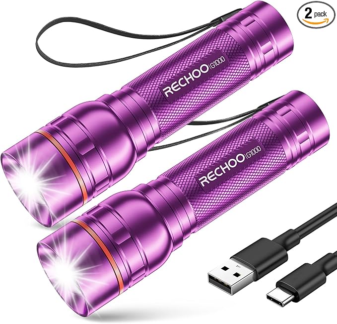 Rechargeable Flashlight 2 Pack, Bright Military Grade Torch Light High Lumens by RECHOO