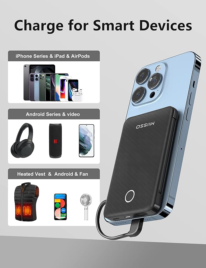 6000mah Ultra Slim Built in Cables Power Bank, Card Size Built in USB C Cords - Image 3