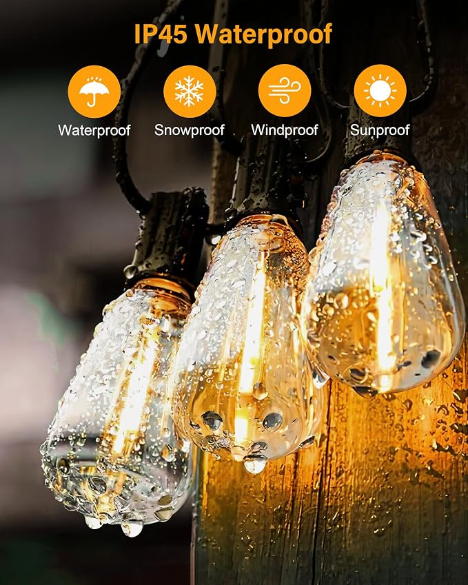 Doukedge 200FT LED Outdoor String Lights, 2700K LED Patio Lights Outdoor - Image 3