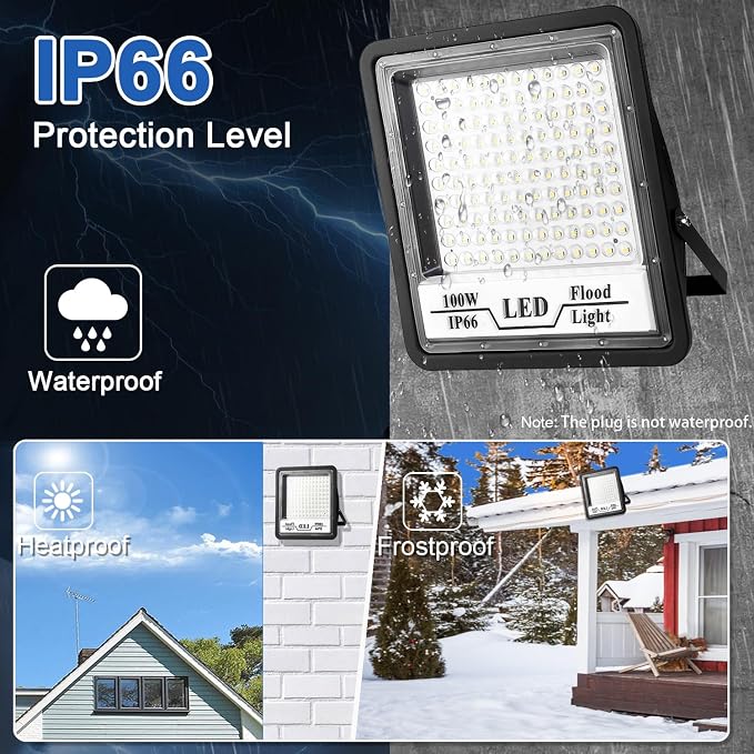 CREATESTAR 2 Pack 100W LED Flood Light Outdoor, 10000LM Bright LED Work Lights - Image 3