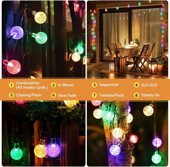 Outdoor Solar String Lights, 46FT 66LED 8Modes Crystal Color Solar Powered - Image 4