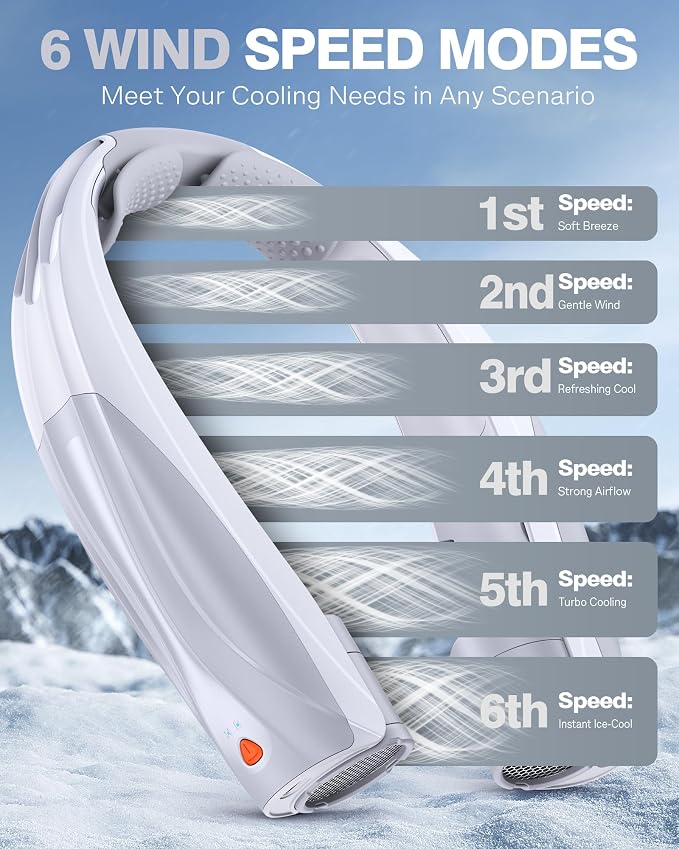 Portable Neck Fan, 6000mAh Personal Fan, 360° Cooling Rechargeable Wearable Fan - Image 5