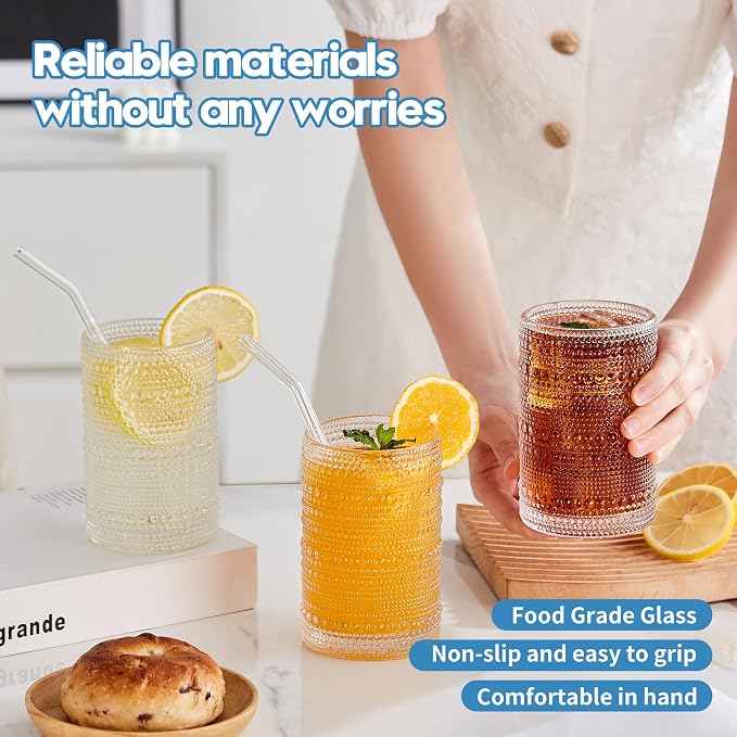 HomeVogue Hobnail Drinking Glasses Set of 12, 12oz & 15oz Vintage Glassware Set - Image 2
