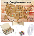 Cork Board USA Travel Map with Push 100 Pin and Wooden Storage Box 12" x 8" by Humyoun