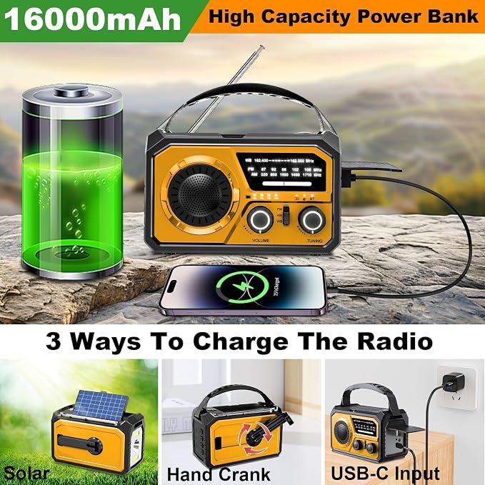 16000mAh Hand Crank Emergency Weather Radio - Image 4
