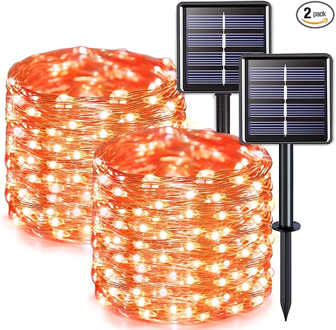 JMEXSUSS 2 Pack Solar Halloween Lights, 33ft 100 LED Orange Halloween Lights by JMEXSUSS