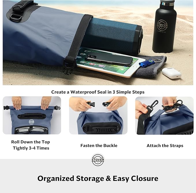 STOVER 5/10/25/30/40/55L Waterproof Dry Bag- Roll-Top Backpack w/Phone Case- - Image 5