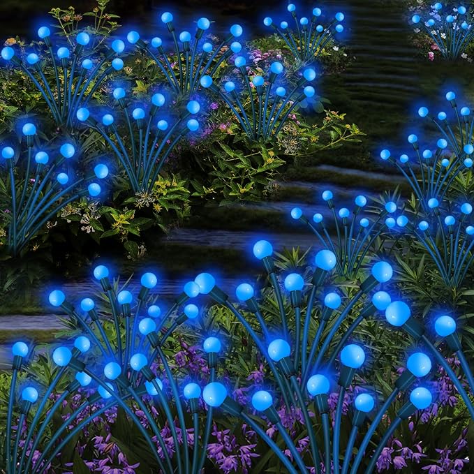 Kohlrabi Solar Garden Lights Outdoor, 4 Pack 32 LED Solar Blue Firefly Lights - Image 6