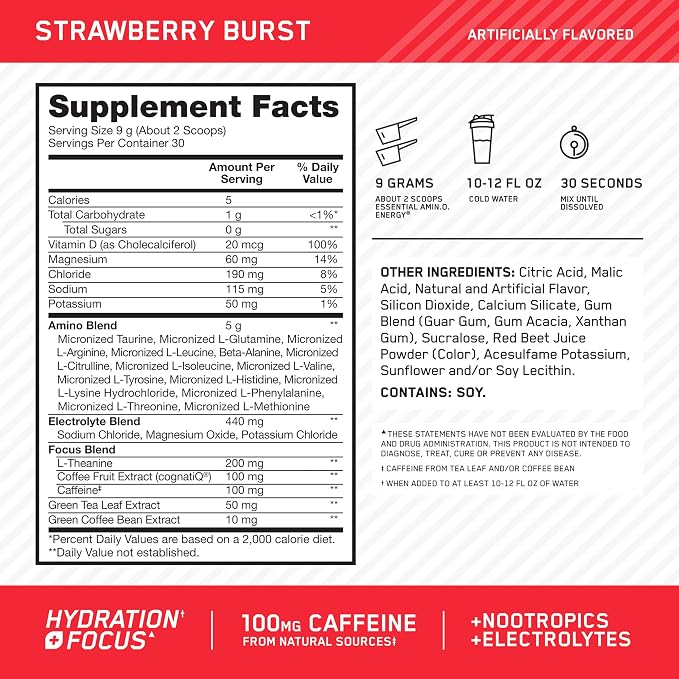 Optimum Nutrition Amino Energy Powder Plus Focus, - Image 2