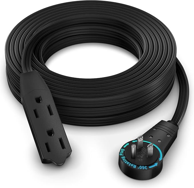 Maximm Cable 30 Ft 360° Rotating Flat Plug Extension Cord, 16/3 AWG Multi 3 by MaximmCable