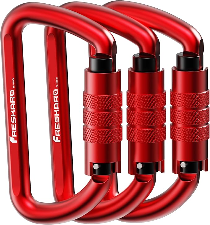 FresKaro 3inch 12kN-2698lbs Auto Locking Carabiner Clips, Solid D Shape by FresKaro